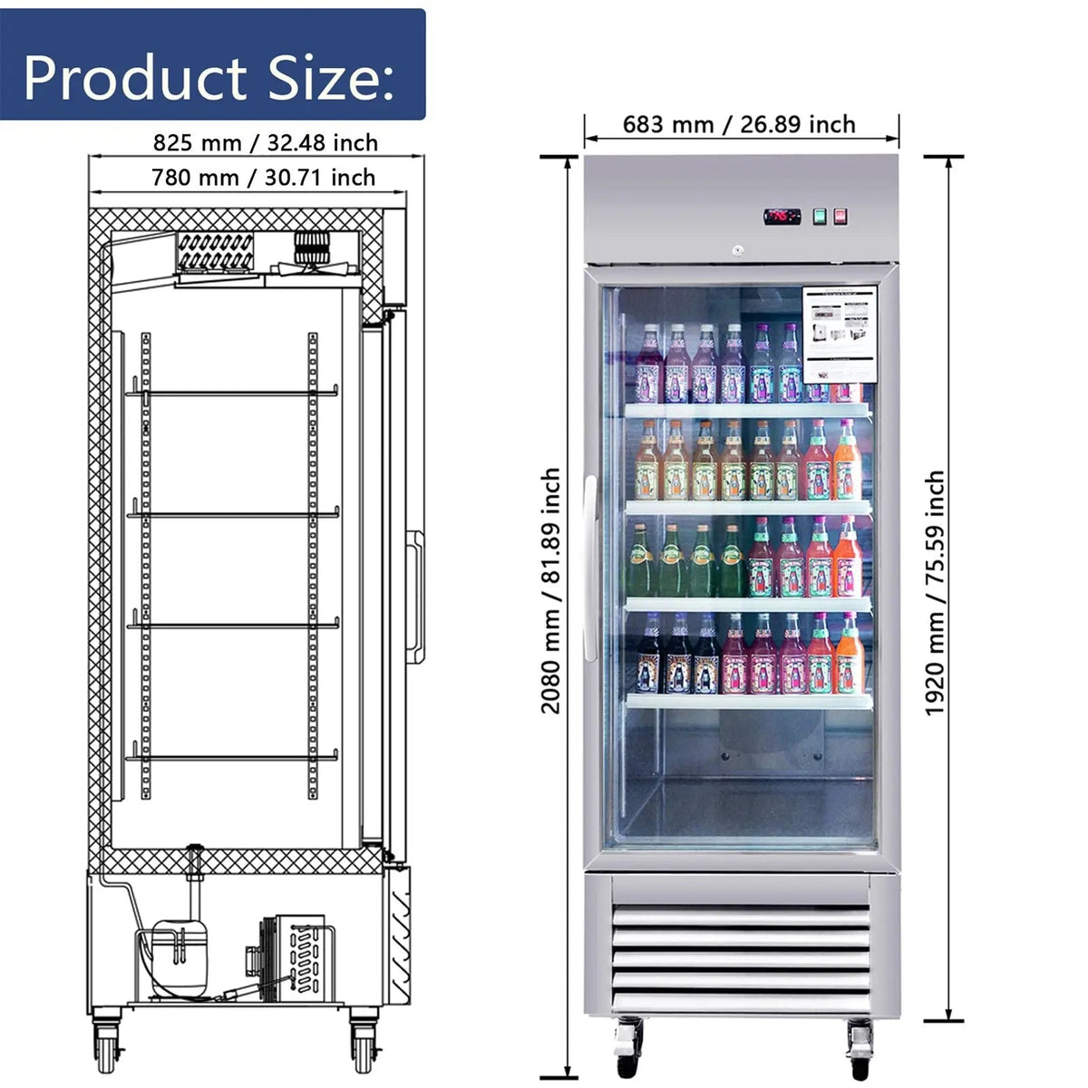 18.68 Cu.ft. Commercial Display Refrigerator, Single Glass Door, Stainless Steel, DOBA-FZG18