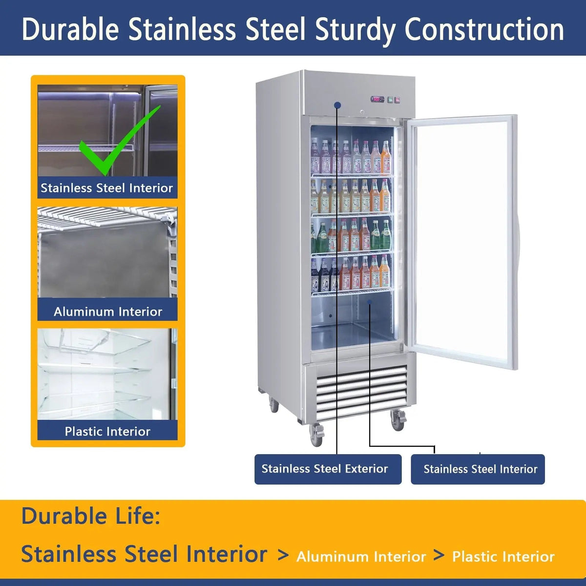 18.68 Cu.ft. Commercial Display Refrigerator, Single Glass Door, Stainless Steel, DOBA-FZG18
