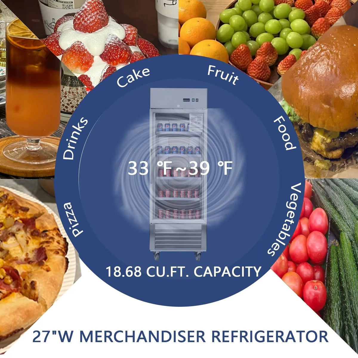 18.68 Cu.ft. Commercial Display Refrigerator, Single Glass Door, Stainless Steel, DOBA-FZG18