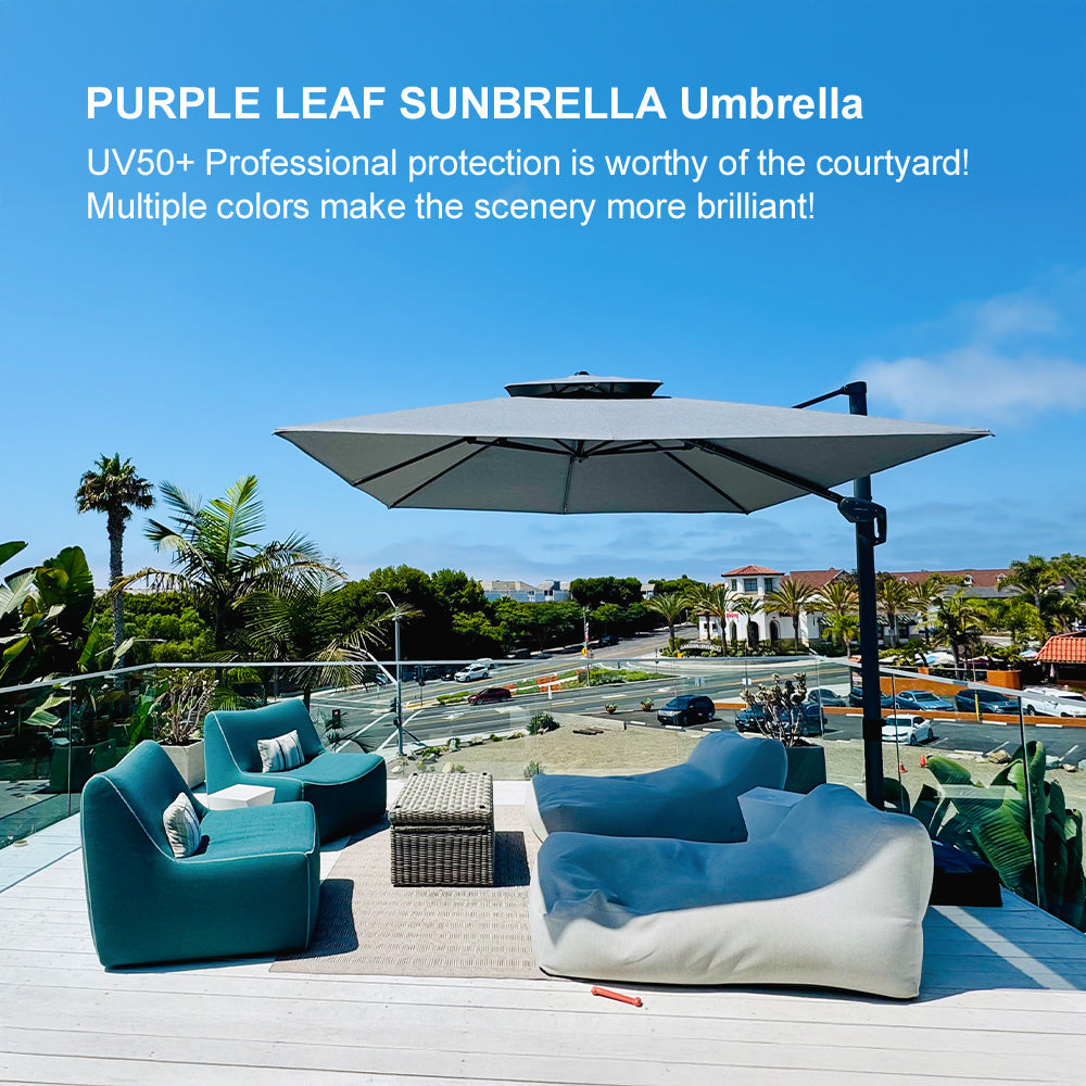 PURPLE LEAF SUNBRELLA Cantilever Umbrella Grey Aluminum Patio Umbrella
