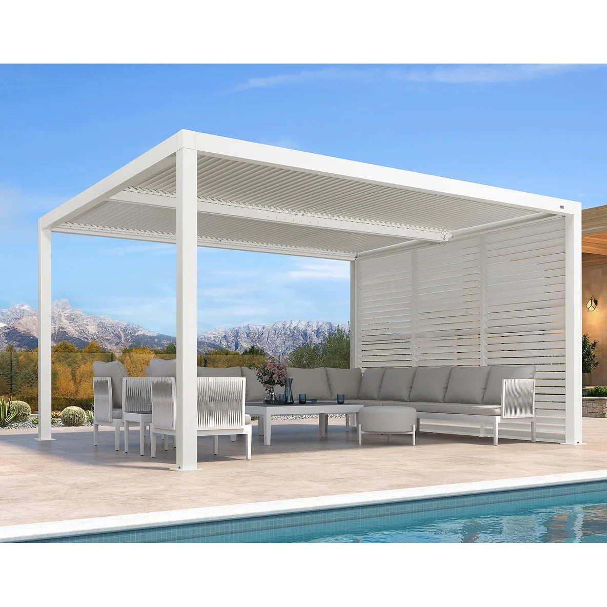 Hanso Home Louvered Pergola Modern White Pergola with Adjustable Roof for Deck Backyard Garden