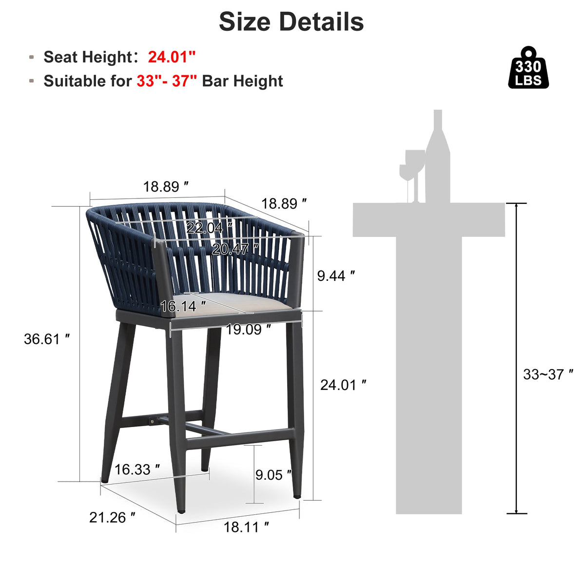 PURPLE LEAF Outdoor Bar Stools Set of 2 for Overweight Wicker Rattan Patio Barstools Woven Modern Bar Chairs with Backrest and Cushions for Garden Outside