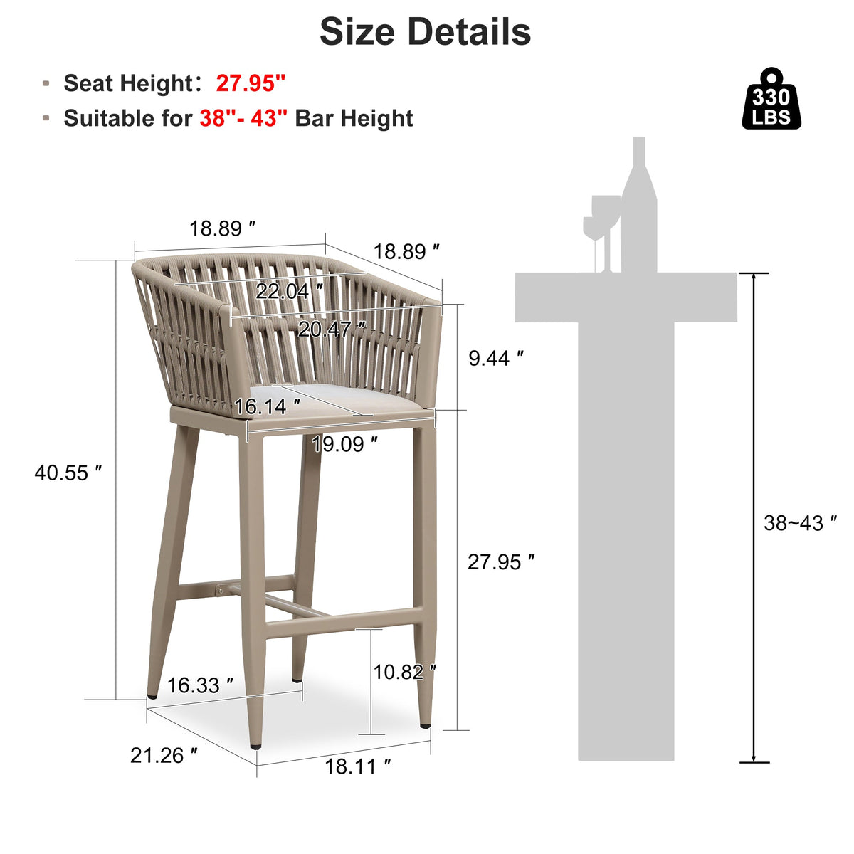 PURPLE LEAF Outdoor Bar Stools Set of 2 for Overweight Wicker Rattan Patio Barstools Woven Modern Bar Chairs with Backrest and Cushions for Garden Outside