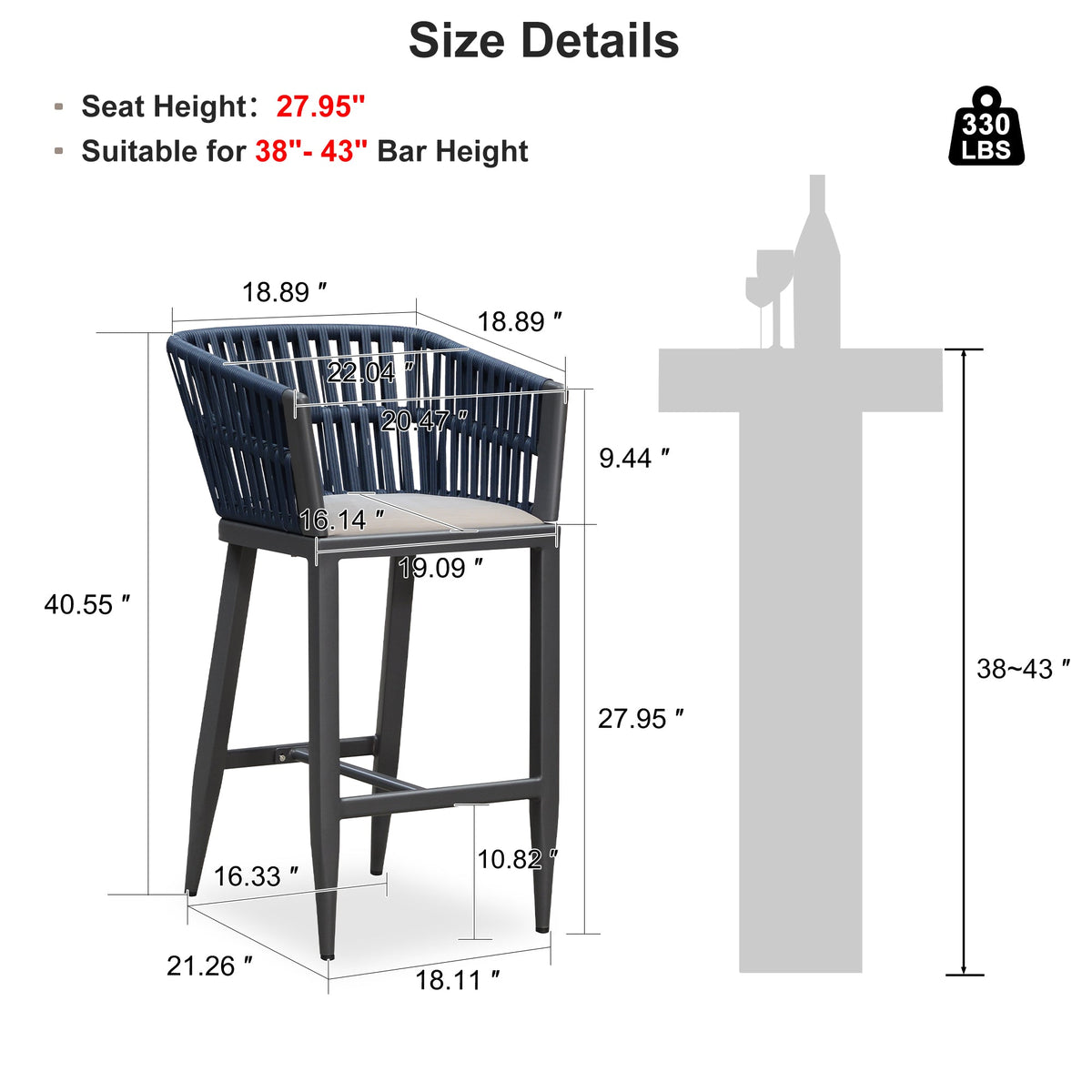 PURPLE LEAF Outdoor Bar Stools Set of 2 for Overweight Wicker Rattan Patio Barstools Woven Modern Bar Chairs with Backrest and Cushions for Garden Outside