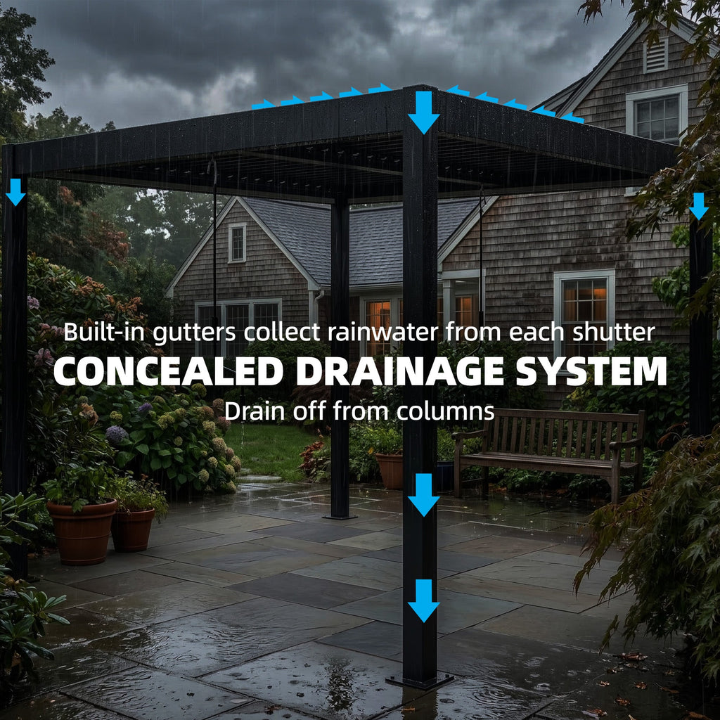 Louvered Pergola 3 x 3 m Dark Grey with Adjustable Roof, LED Lights & Remote