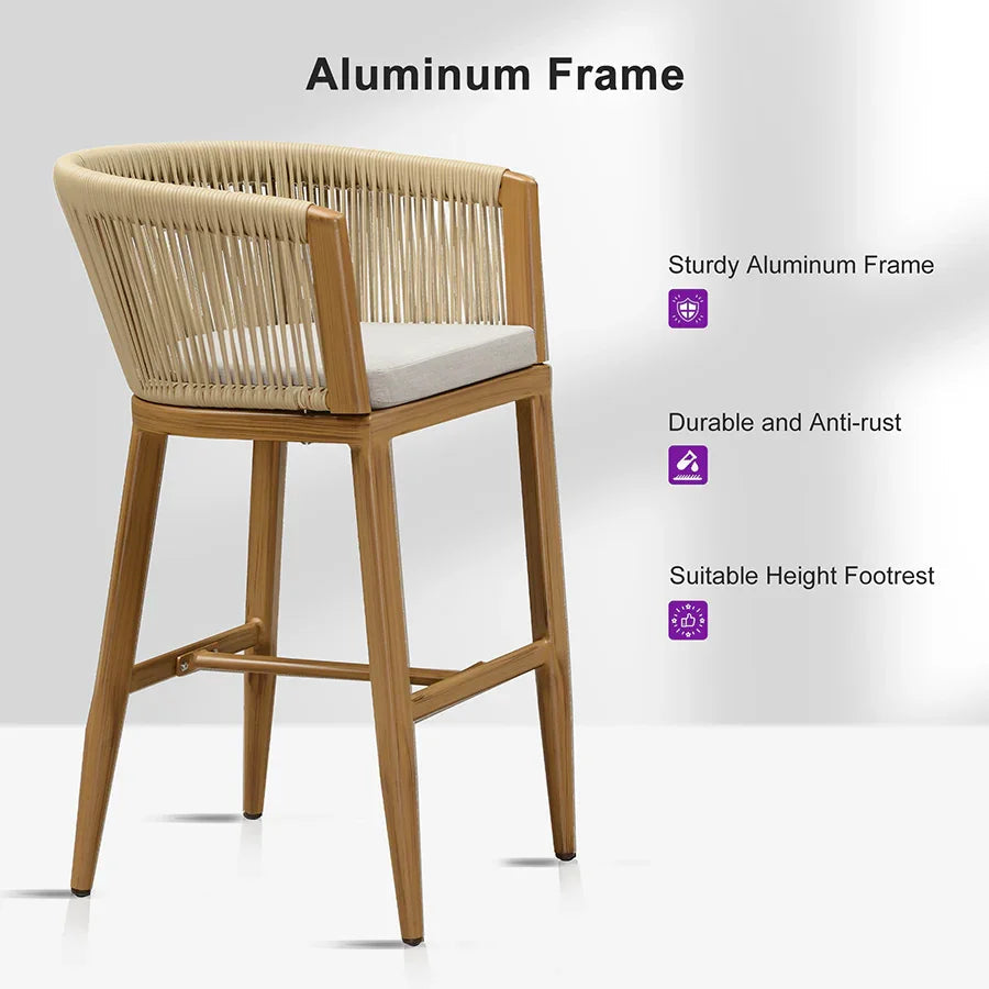 PURPLE LEAF Bar Stools Set of 2 Rattan Bar Stools with Cushions Aluminum Bar Chairs for Outdoor or Indoor Kitchen Bar Stools