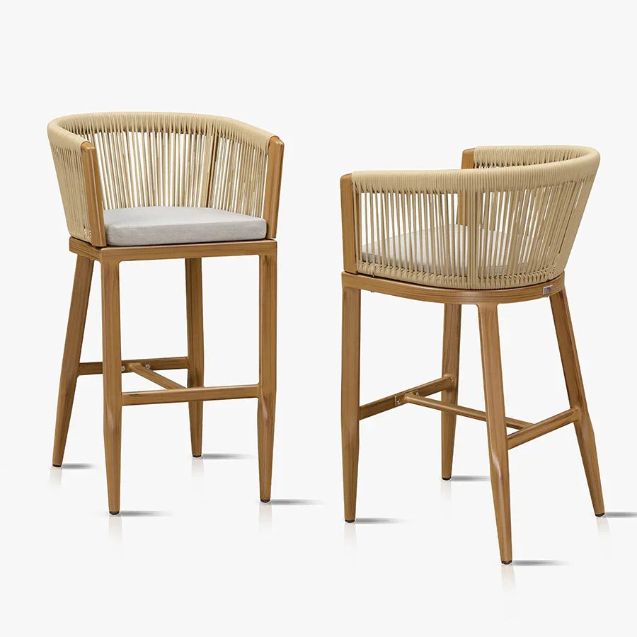 PURPLE LEAF Bar Stools Set of 2 Rattan Bar Stools with Cushions Aluminum Bar Chairs for Outdoor or Indoor Kitchen Bar Stools