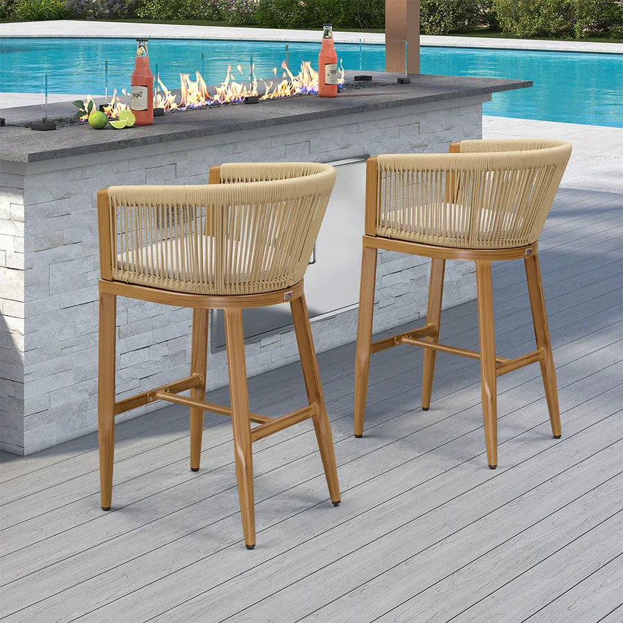 PURPLE LEAF Bar Stools Set of 2 Rattan Bar Stools with Cushions Aluminum Bar Chairs for Outdoor or Indoor Kitchen Bar Stools