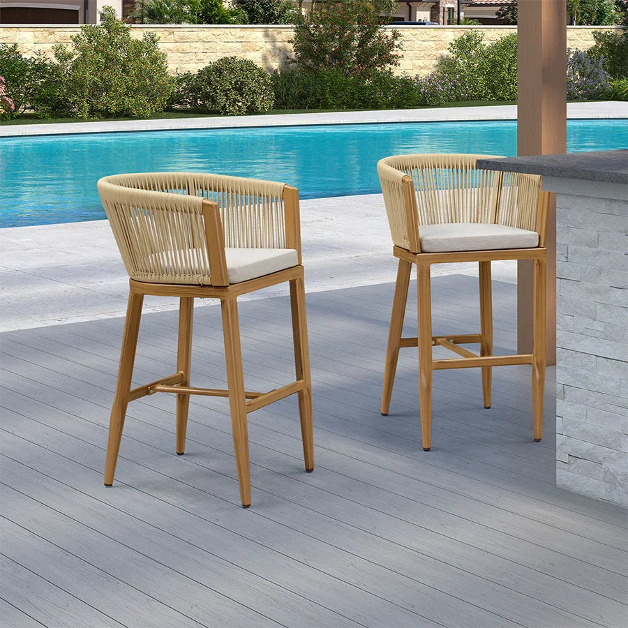 PURPLE LEAF Bar Stools Set of 2 Rattan Bar Stools with Cushions Aluminum Bar Chairs for Outdoor or Indoor Kitchen Bar Stools