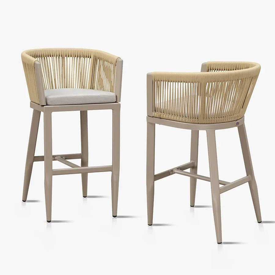 PURPLE LEAF Bar Stools Set of 2 Rattan Bar Stools with Cushions Aluminum Bar Chairs for Outdoor or Indoor Kitchen Bar Stools