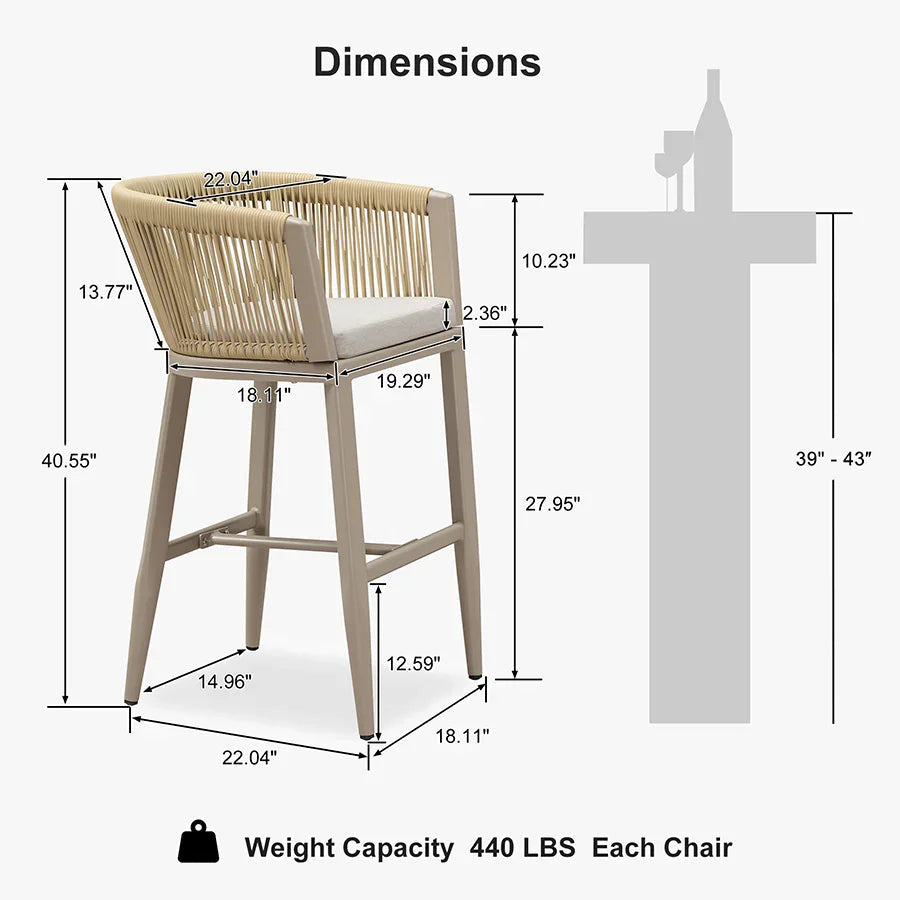 PURPLE LEAF Bar Stools Set of 2 Rattan Bar Stools with Cushions Aluminum Bar Chairs for Outdoor or Indoor Kitchen Bar Stools