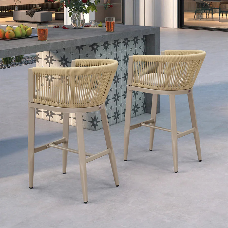 PURPLE LEAF Bar Stools Set of 2 Rattan Bar Stools with Cushions Aluminum Bar Chairs for Outdoor or Indoor Kitchen Bar Stools