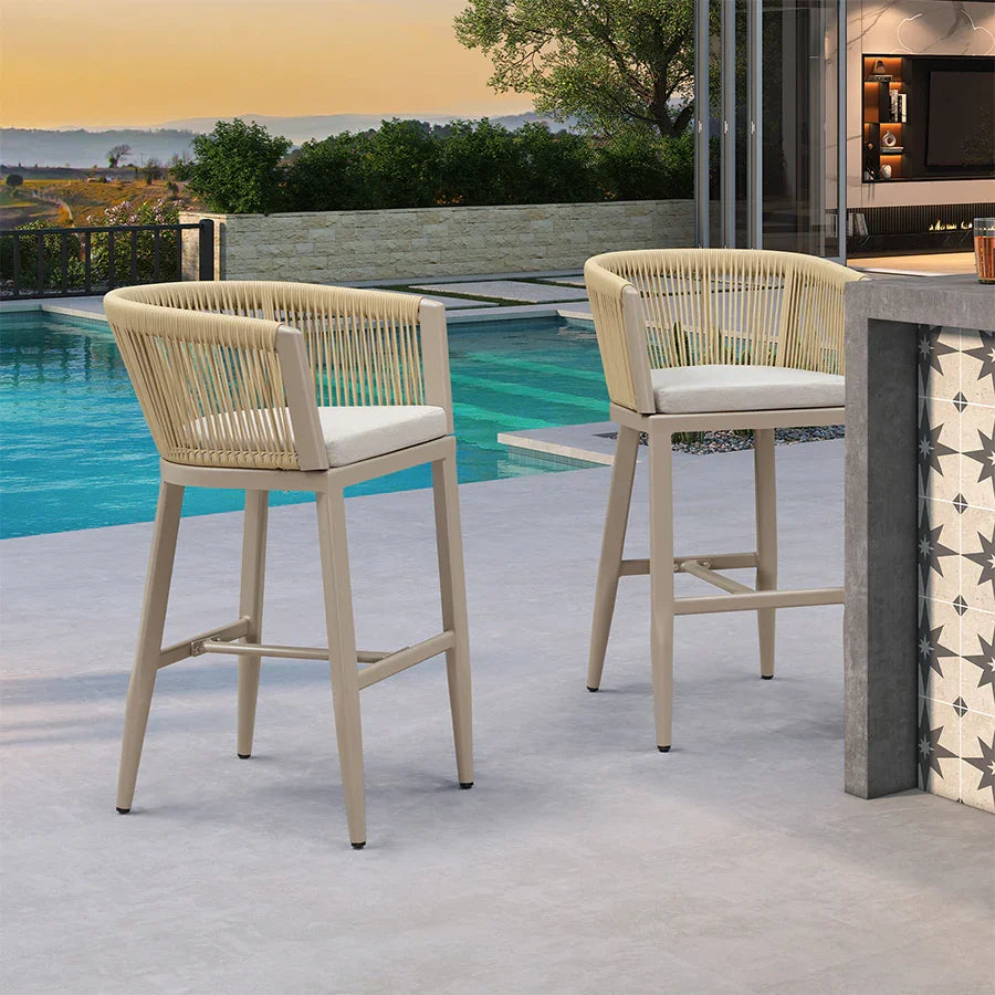 PURPLE LEAF Bar Stools Set of 2 Rattan Bar Stools with Cushions Aluminum Bar Chairs for Outdoor or Indoor Kitchen Bar Stools