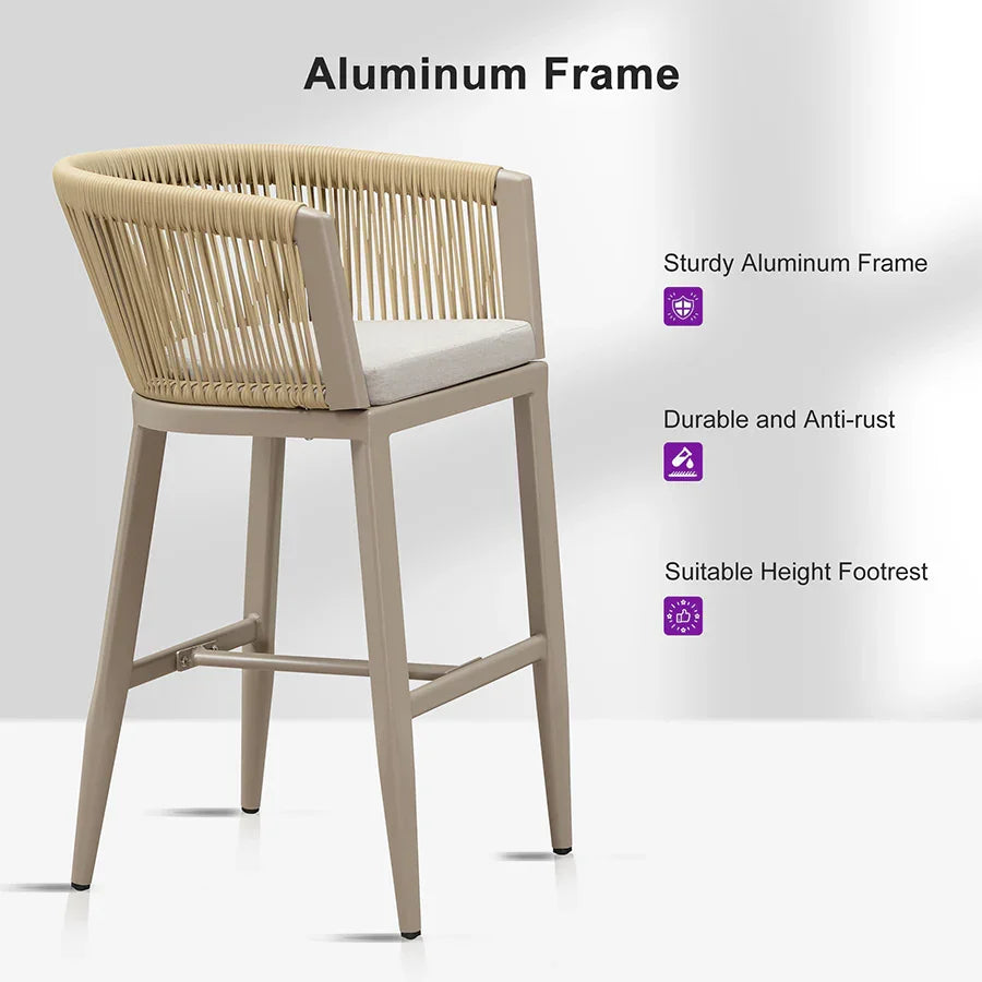 PURPLE LEAF Bar Stools Set of 2 Rattan Bar Stools with Cushions Aluminum Bar Chairs for Outdoor or Indoor Kitchen Bar Stools