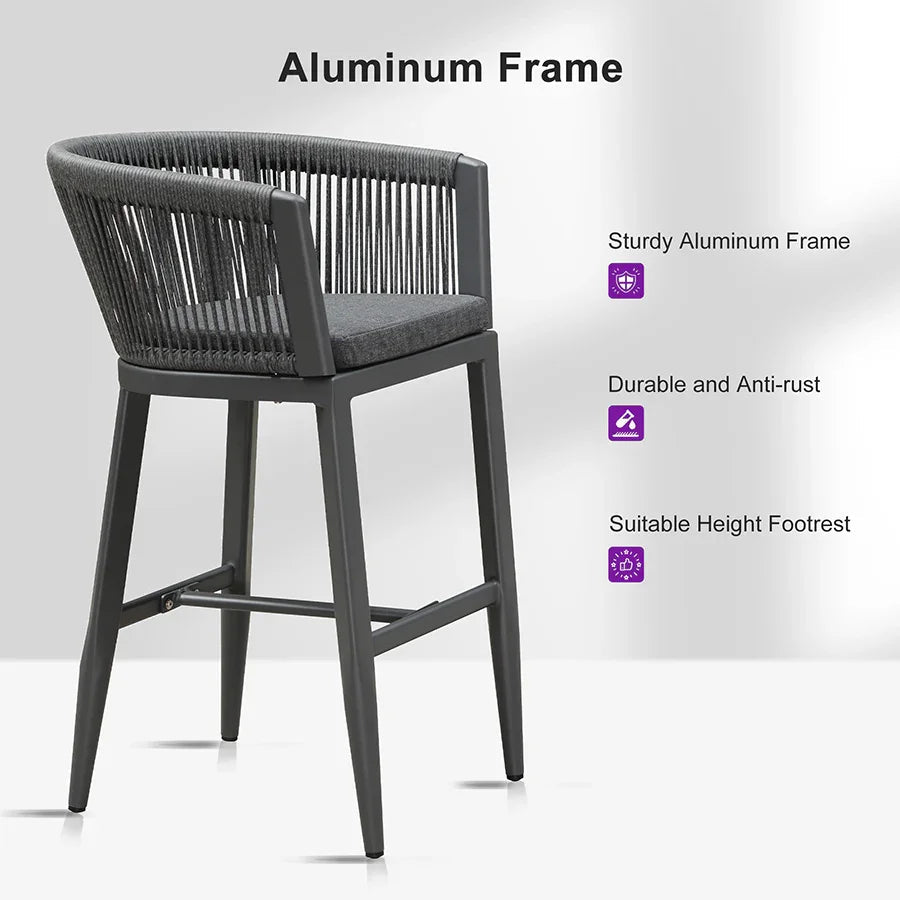 PURPLE LEAF Bar Stools Set of 2 Rattan Bar Stools with Cushions Aluminum Bar Chairs for Outdoor or Indoor Kitchen Bar Stools