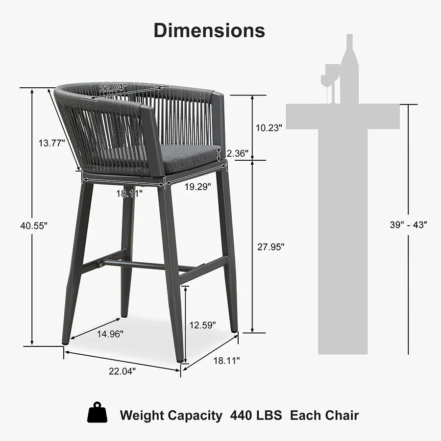 PURPLE LEAF Bar Stools Set of 2 Rattan Bar Stools with Cushions Aluminum Bar Chairs for Outdoor or Indoor Kitchen Bar Stools