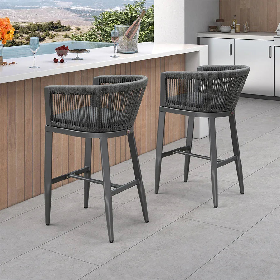 PURPLE LEAF Bar Stools Set of 2 Rattan Bar Stools with Cushions Aluminum Bar Chairs for Outdoor or Indoor Kitchen Bar Stools