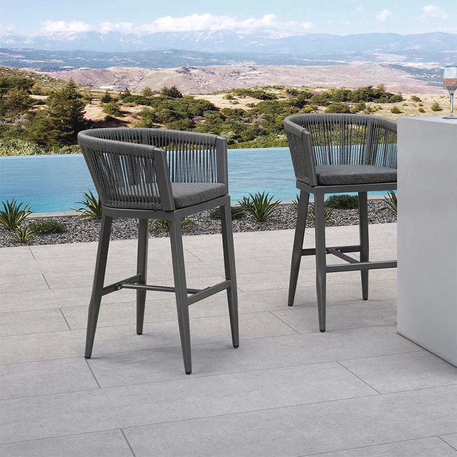 PURPLE LEAF Bar Stools Set of 2 Rattan Bar Stools with Cushions Aluminum Bar Chairs for Outdoor or Indoor Kitchen Bar Stools