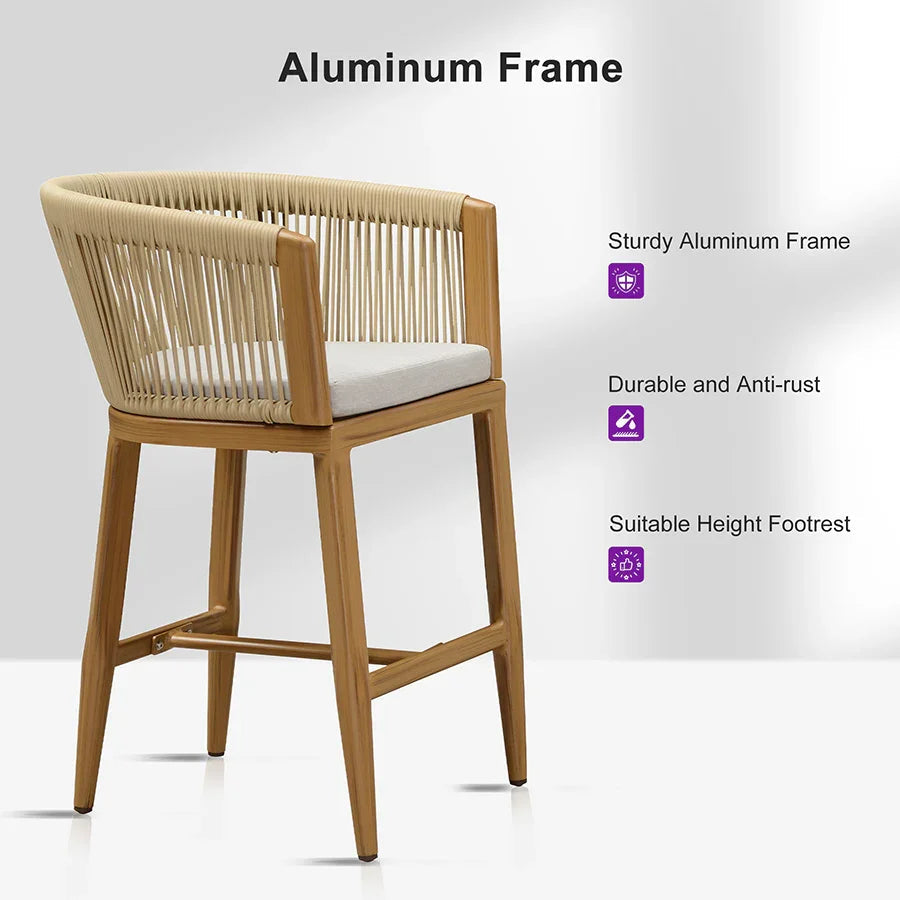 PURPLE LEAF Bar Stools Set of 2 Rattan Bar Stools with Cushions Aluminum Bar Chairs for Outdoor or Indoor Kitchen Bar Stools