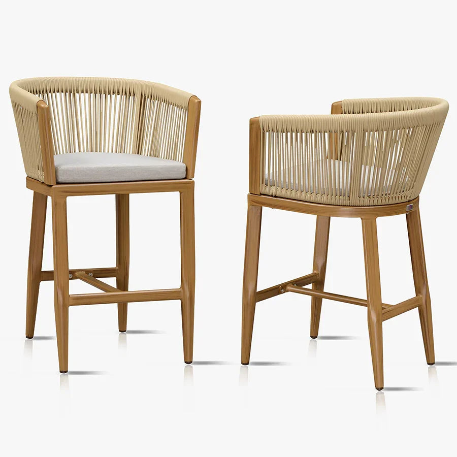 PURPLE LEAF Bar Stools Set of 2 Rattan Bar Stools with Cushions Aluminum Bar Chairs for Outdoor or Indoor Kitchen Bar Stools