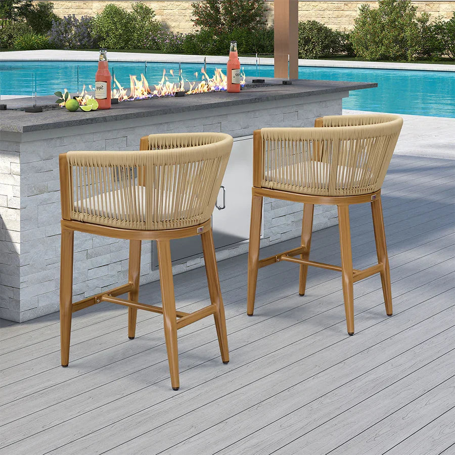PURPLE LEAF Bar Stools Set of 2 Rattan Bar Stools with Cushions Aluminum Bar Chairs for Outdoor or Indoor Kitchen Bar Stools