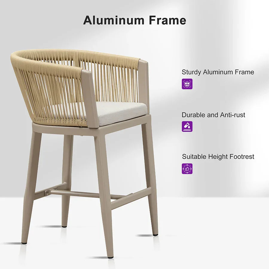 PURPLE LEAF Bar Stools Set of 2 Rattan Bar Stools with Cushions Aluminum Bar Chairs for Outdoor or Indoor Kitchen Bar Stools