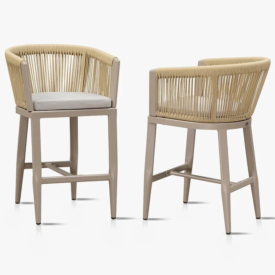 PURPLE LEAF Bar Stools Set of 2 Rattan Bar Stools with Cushions Aluminum Bar Chairs for Outdoor or Indoor Kitchen Bar Stools