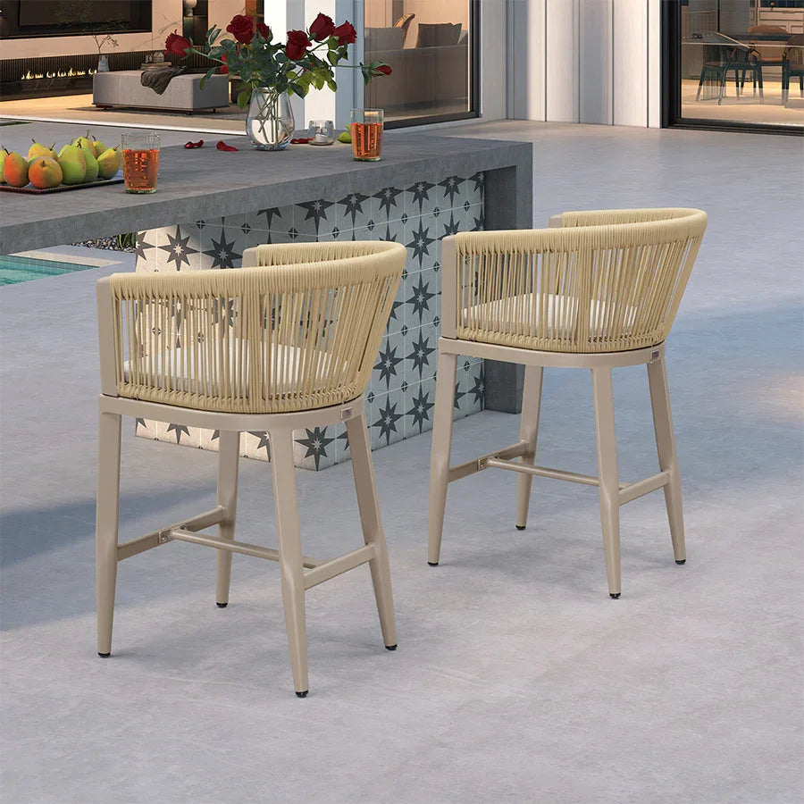 PURPLE LEAF Bar Stools Set of 2 Rattan Bar Stools with Cushions Aluminum Bar Chairs for Outdoor or Indoor Kitchen Bar Stools