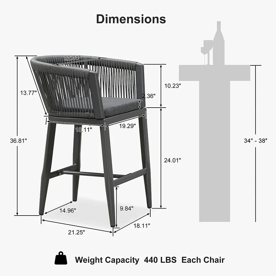 PURPLE LEAF Bar Stools Set of 2 Rattan Bar Stools with Cushions Aluminum Bar Chairs for Outdoor or Indoor Kitchen Bar Stools