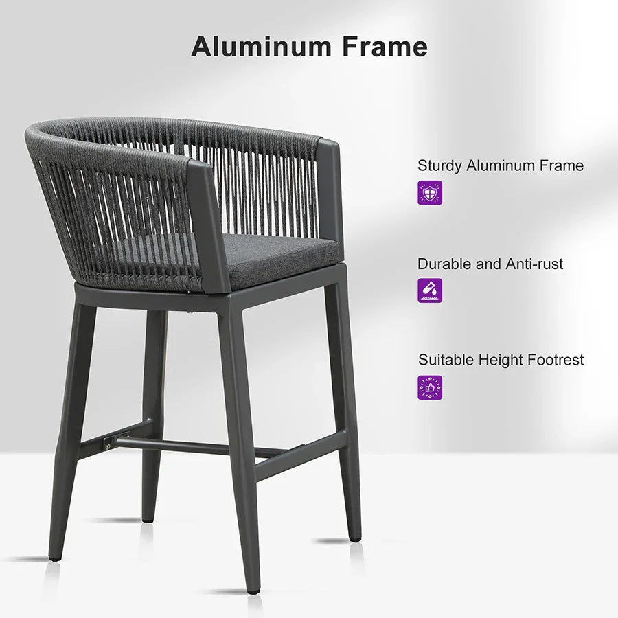 PURPLE LEAF Bar Stools Set of 2 Rattan Bar Stools with Cushions Aluminum Bar Chairs for Outdoor or Indoor Kitchen Bar Stools