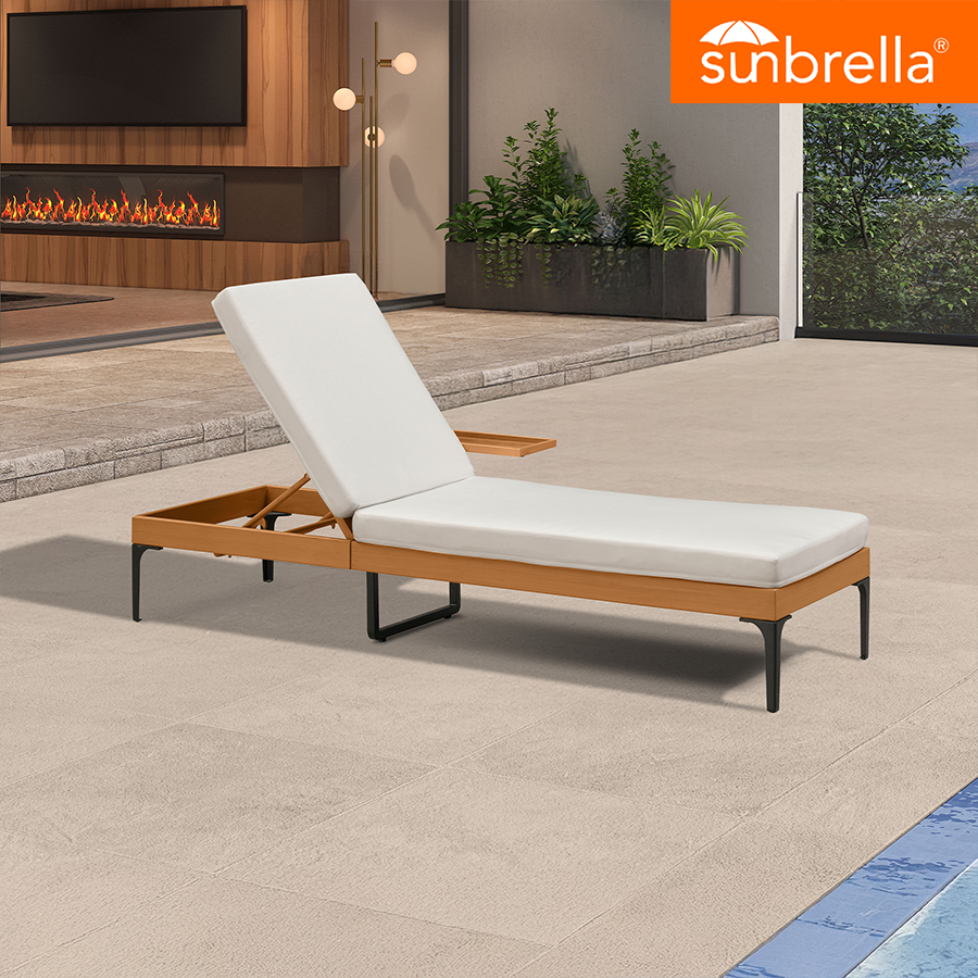 PURPLE LEAF Outdoor Chaise Lounge Sunbrella Patio Lounge Chair Recliner and Cushion for Poolside Balcony Backyard