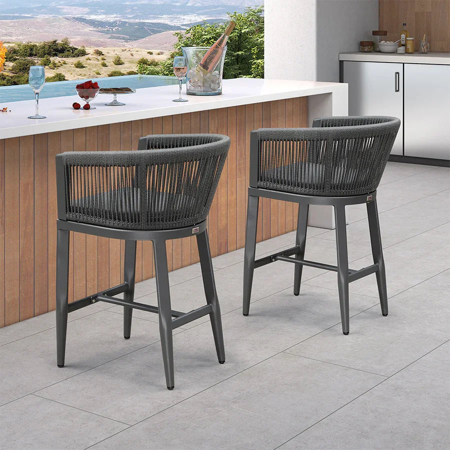 PURPLE LEAF Bar Stools Set of 2 Rattan Bar Stools with Cushions Aluminum Bar Chairs for Outdoor or Indoor Kitchen Bar Stools