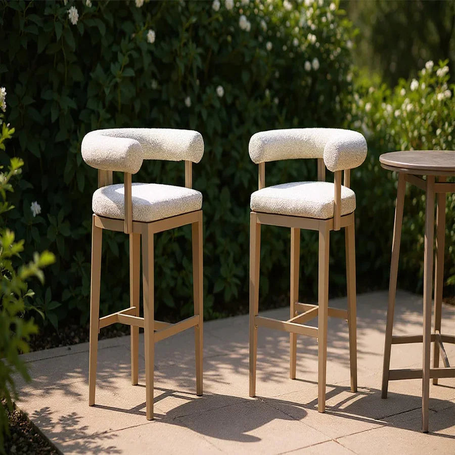 PURPLE LEAF Provence Outdoor Bar Stools Set of 2 Modern Olefin Upholstered Barstools with Back and Armrest Bar Chairs for Garden Kitchen Island