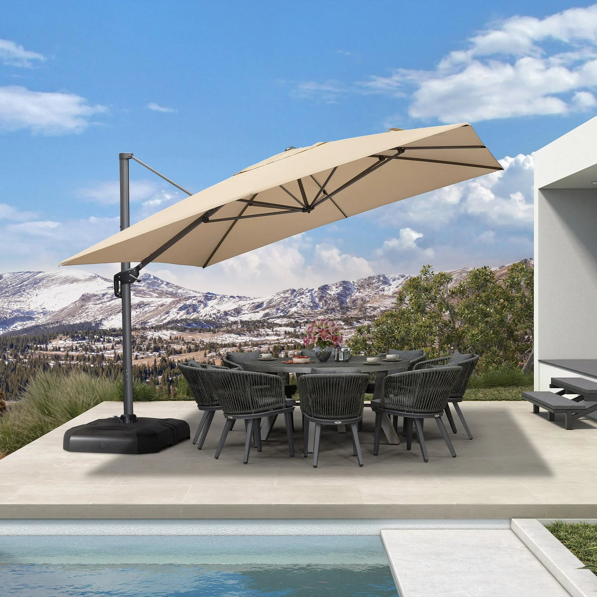 PURPLE LEAF Cantilever Telescopic Outdoor Umbrella for Swimming Pool, Patio, Porch, Garden Umbrellas