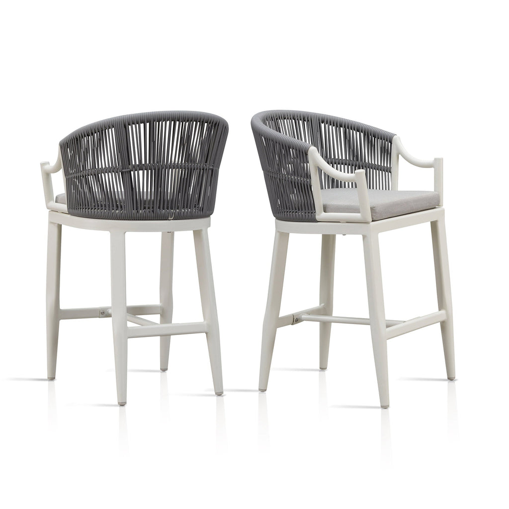 PURPLE LEAF Patio Bar Stools Set of 2 Outdoor Wicker Modern High Bar Chairs Metal Cushioned Barstools with Backs and Ergonomic Armrest