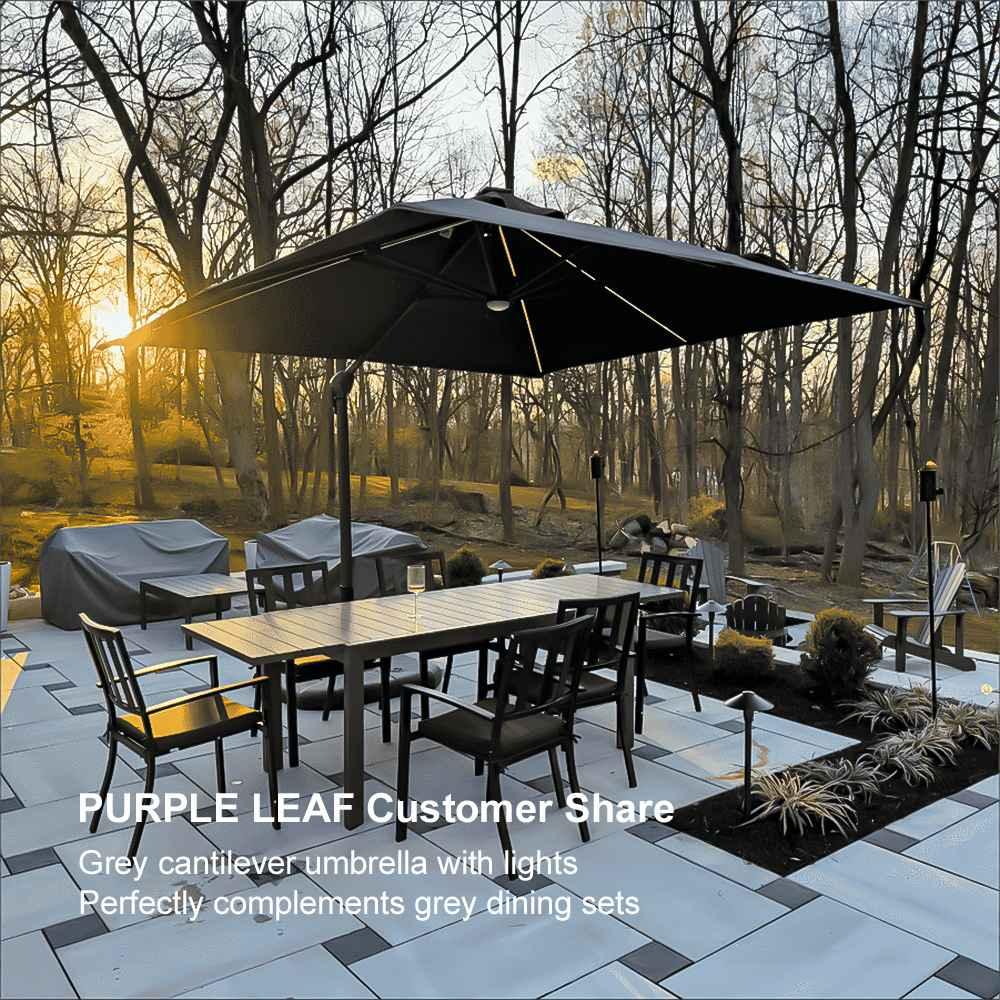 PURPLE LEAF – Parasol de terrasse déporté 10ft avec éclairage LED, rotation 360° et inclinaison