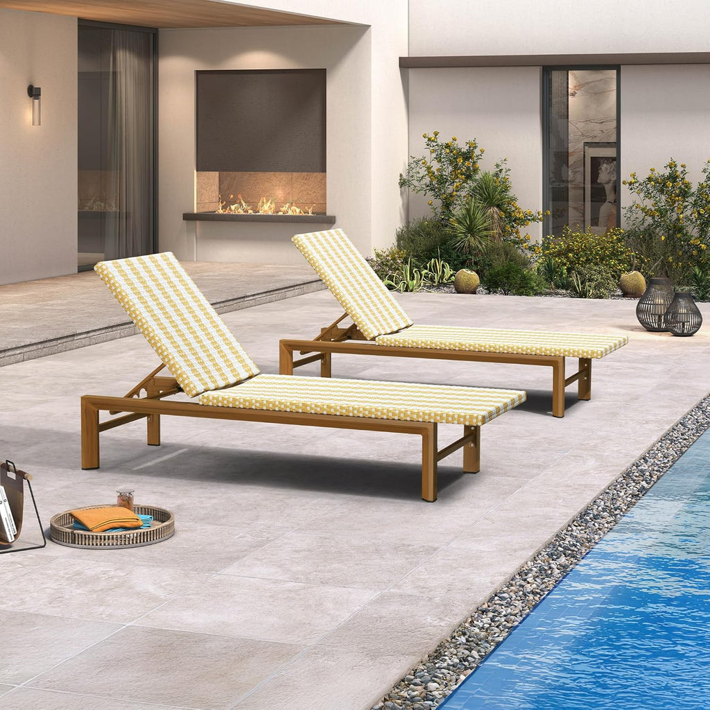 PURPLE LEAF Outdoor Teak Chaise Lounge Chair, Wood Grain Aluminum Outdoor Pool Lounge Chairs with Adjustable Backrest, Breathable Recliner for Patio, Poolside, Garden