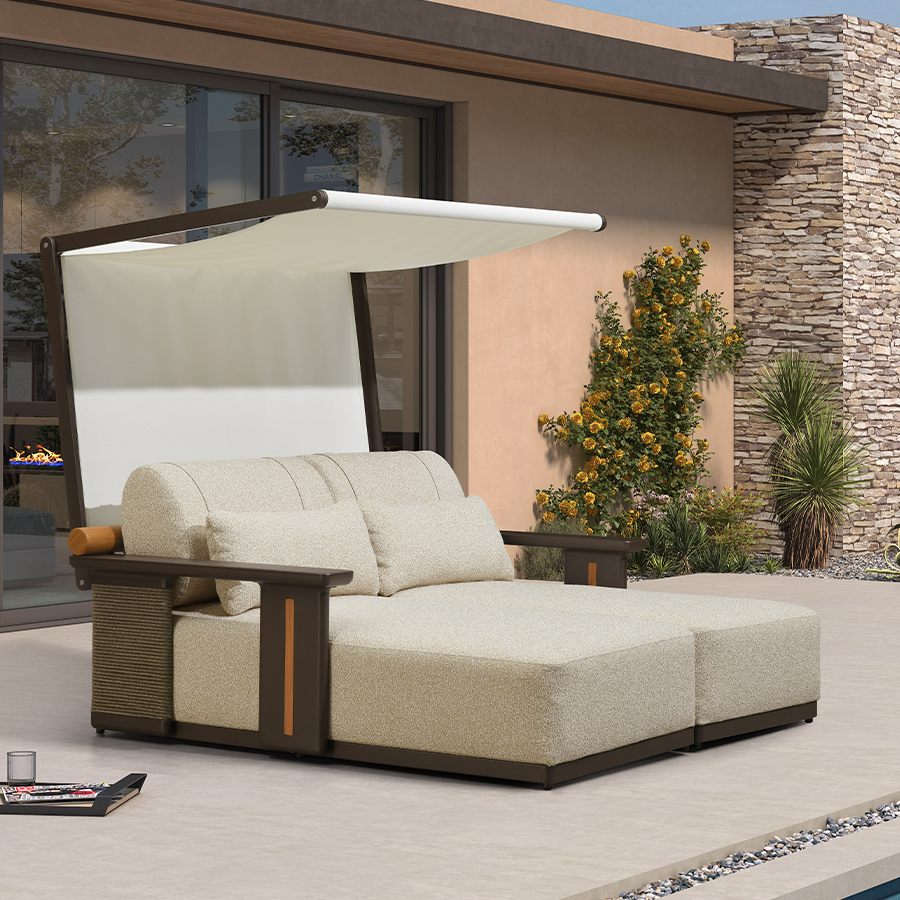 PURPLE LEAF Outdoor Chaise Lounge Modern Aluminum Teak Finish Lounge Chair with Thick Cushion and 2 Pillows Elegant Style Lounger for Residential Commercial Patio Pool and Villa