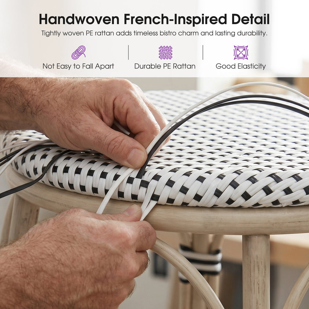 PURPLE LEAF Patio French Round Counter Stool Set of 2 Rattan Backless Stackable Barstools Aluminum Frame Footrest with Woven Wicker for Outdoor Kitchen Yard