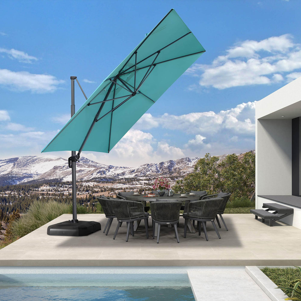 PURPLE LEAF Cantilever Telescopic Outdoor Umbrella for Swimming Pool, Patio, Porch, Garden Umbrellas