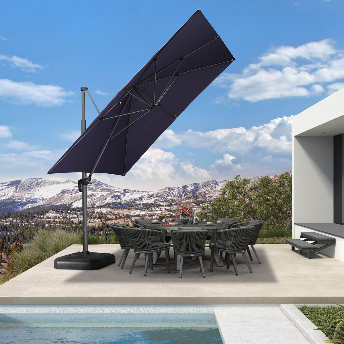 PURPLE LEAF Cantilever Telescopic Outdoor Umbrella for Swimming Pool, Patio, Porch, Garden Umbrellas