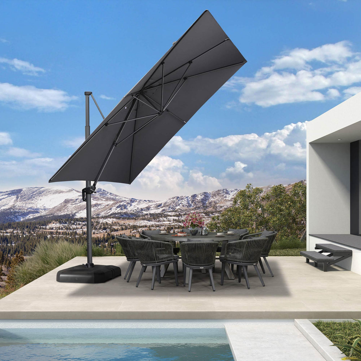 PURPLE LEAF Cantilever Telescopic Outdoor Umbrella for Swimming Pool, Patio, Porch, Garden Umbrellas