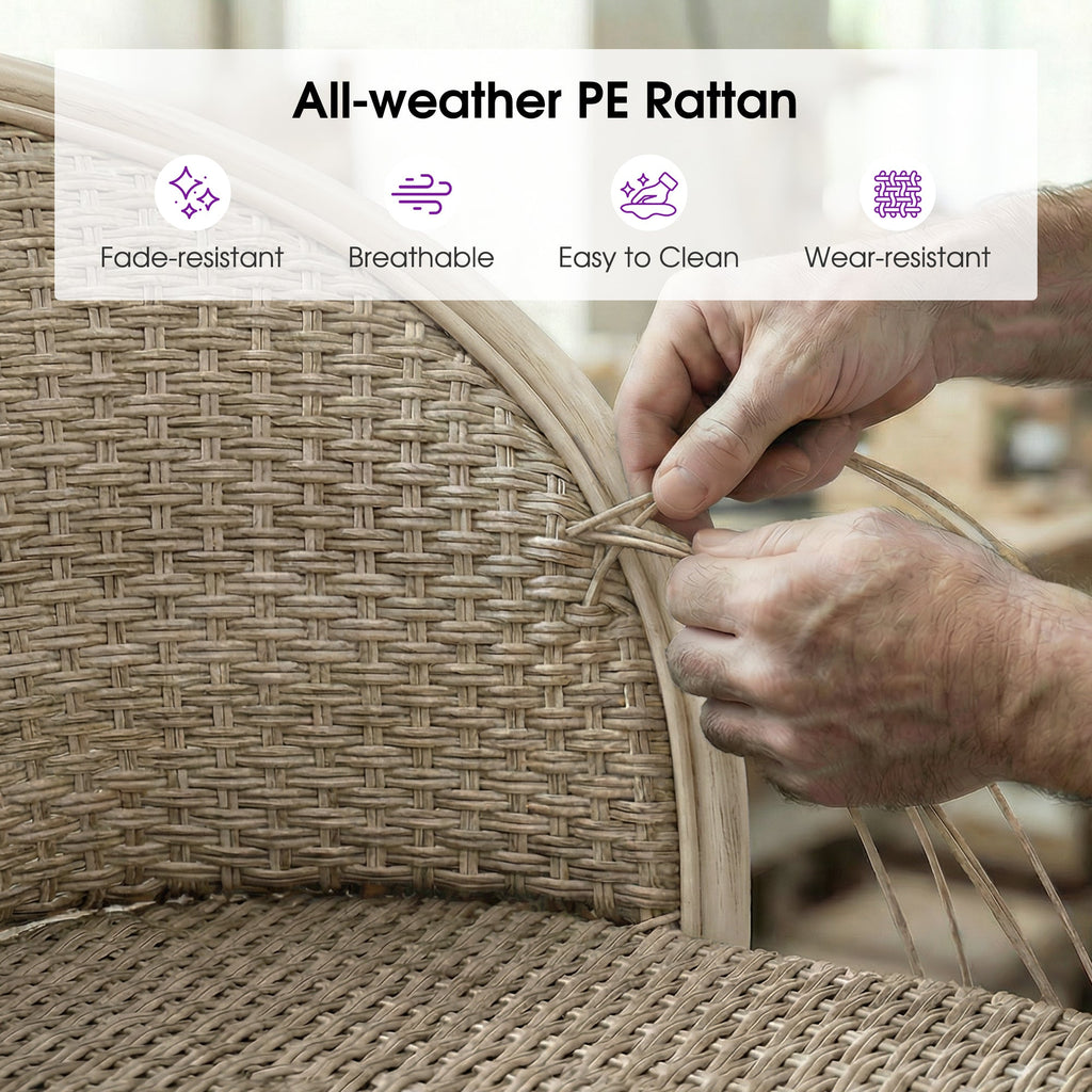 PURPLE LEAF Outdoor Bar Stools Set of 2 Rattan Patio Tall Bar Chairs Aluminum Frame with Back Barstools for Kitchen Garden Backyard Bistros Restaurant