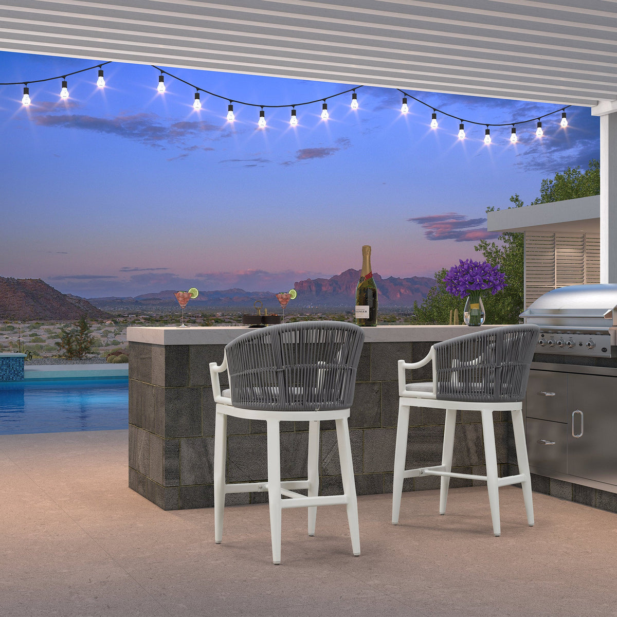 PURPLE LEAF Patio Bar Stools Set of 2 Outdoor Wicker Modern High Bar Chairs Metal Cushioned Barstools with Backs and Ergonomic Armrest