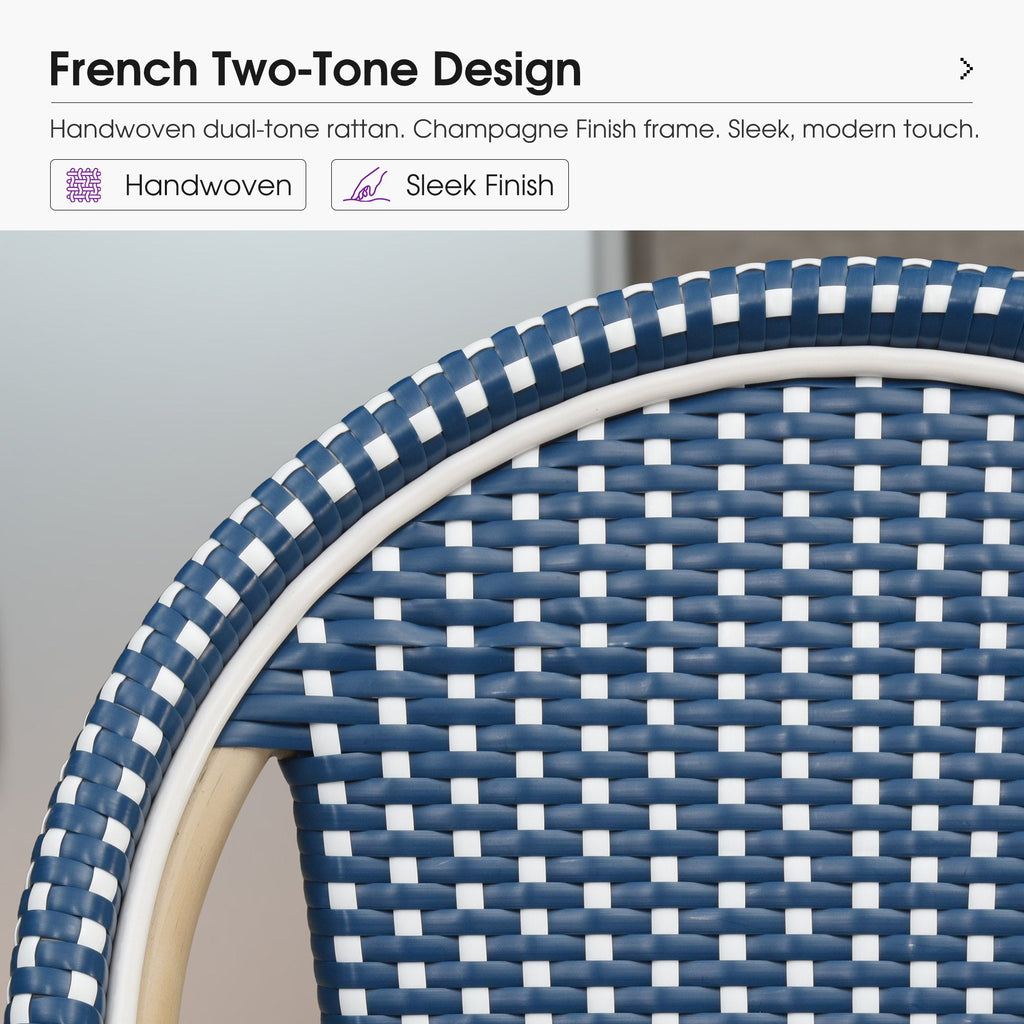 PURPLE LEAF Patio French Counter Stool Set of 2 Outdoor Backrest Barstools Aluminum Frame Woven Rattan for Indoor Kitchen Garden Balcony Restaurant