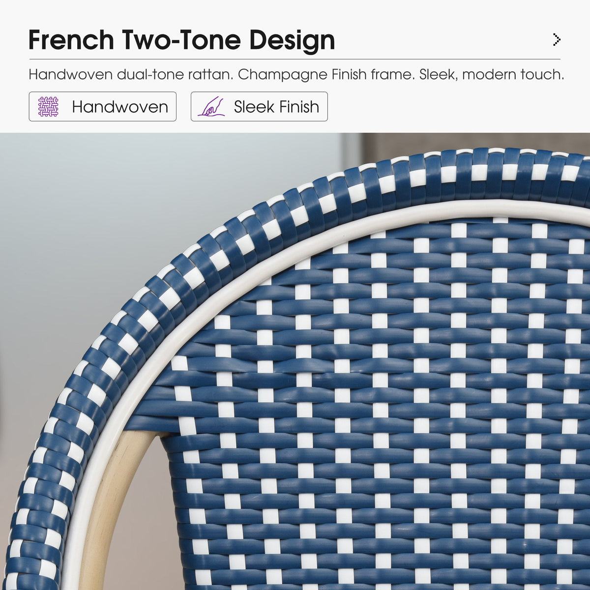 PURPLE LEAF Patio French Counter Stool Set of 2 Outdoor Backrest Barstools Aluminum Frame Woven Rattan for Indoor Kitchen Garden Balcony Restaurant