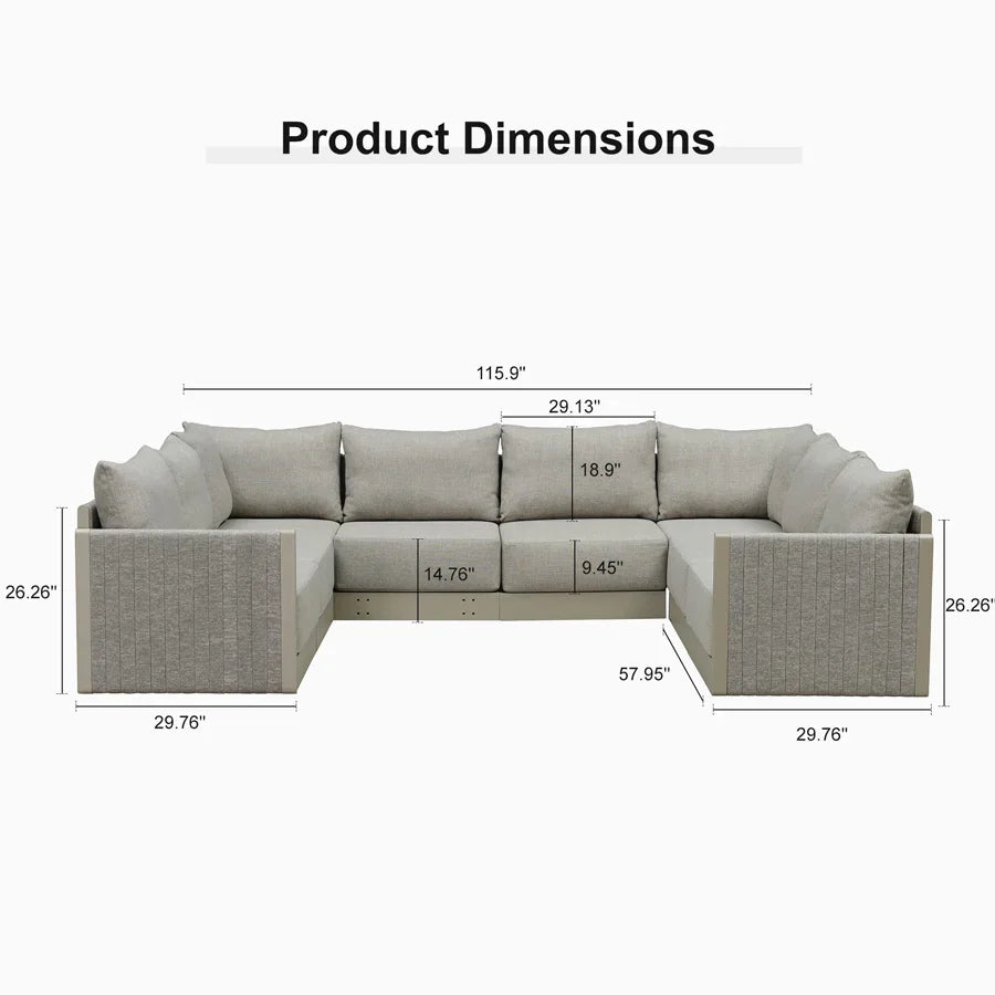 PURPLE LEAF Sanori L-Shaped Patio Couch Set Modular Sofa with Beige Cushions for Backyard