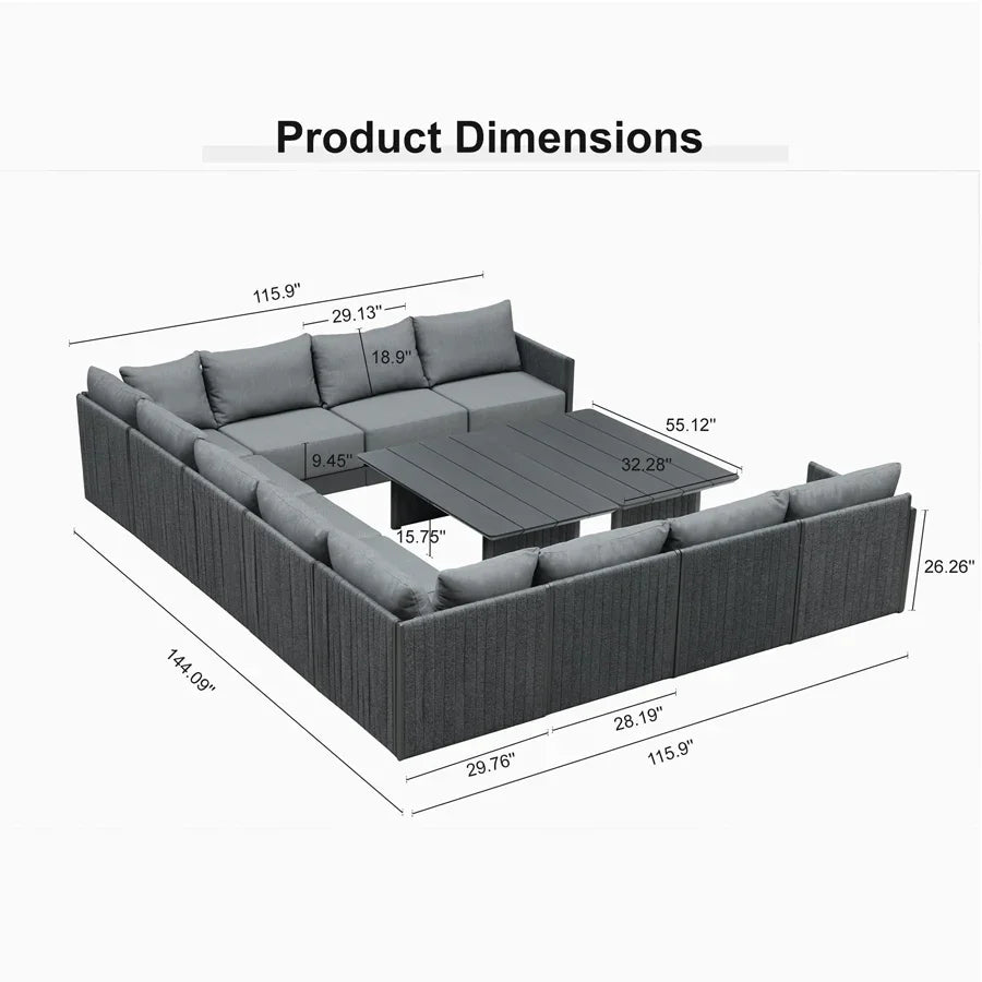 PURPLE LEAF Sanori L-Shaped Patio Couch Set Modular Sofa with Grey Cushions for Backyard