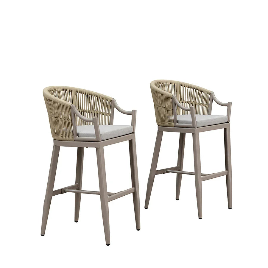 PURPLE LEAF Patio Bar Stools Set of 2 Outdoor Wicker Modern High Bar Chairs Metal Cushioned Barstools with Backs and Ergonomic Armrest
