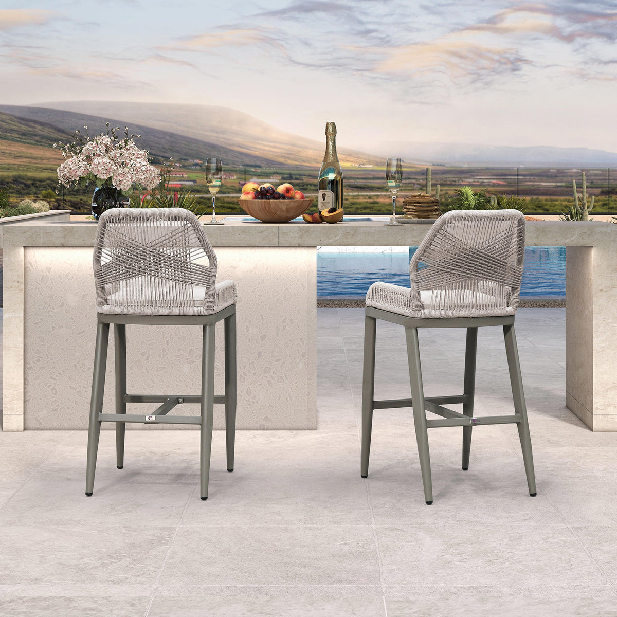 PURPLE LEAF Outdoor Bar Stool Set of 6, Wicker Chairs Bar Chairs with Cushion, All-Weather Patio Furniture kitchen stools
